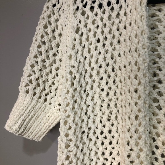 Nicole Miller Artelier Hoodie Cardigan Open Front Mesh White Sweater - Picture 9 of 9